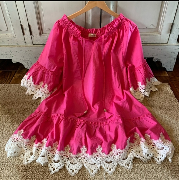 Boho ( last chance) pink lace -shoulder dress - Picture 2 of 3